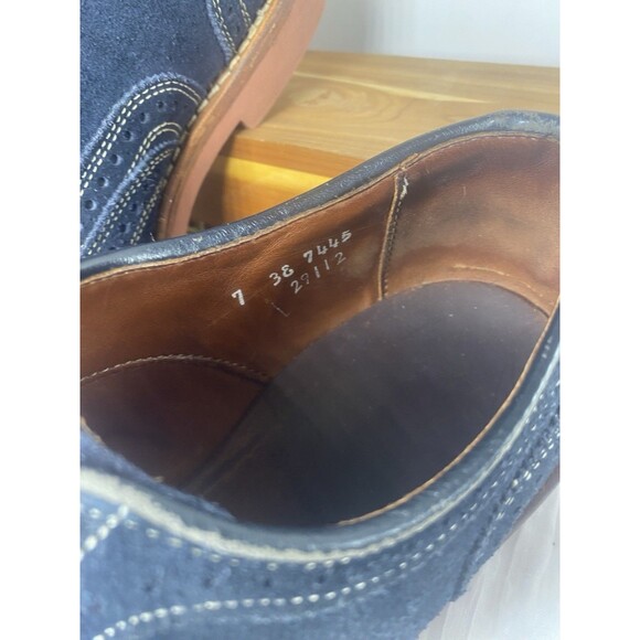 Allen Edmonds Spiaggia Shoes 7 Navy Blue Suede Leather Longwing Blucher Gumlite - Picture 7 of 15